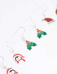Silver Glitter Holly & Santa Hat Earrings 3-Pack - link has visual effect only