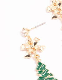Gold Green Festive Tree & Green Diamante Present Drop Earrings 3-Pack - link has visual effect only