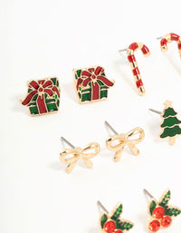 Gold Holly & Candy Cane Stud Earrings 12-Pack - link has visual effect only
