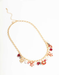 Gold Red Bow & Red Bauble Charm Necklace - link has visual effect only