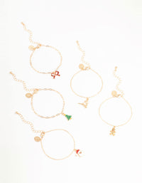 Gold Single Festive Charm Bracelets 5-Pack - link has visual effect only