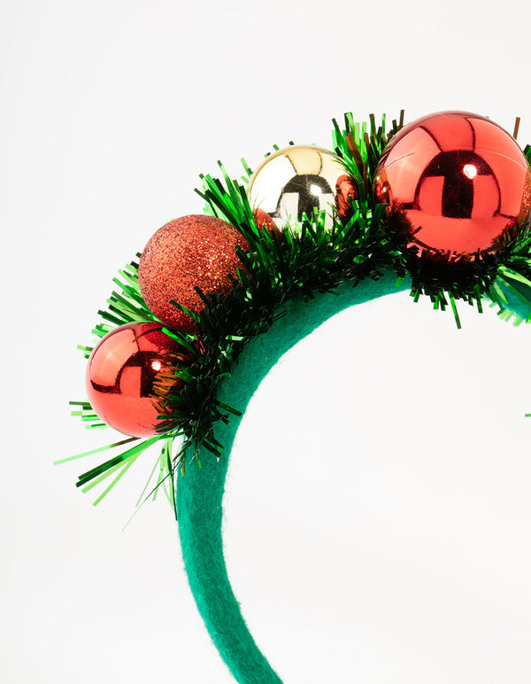Red Green & Gold Bauble Tinsel Headband