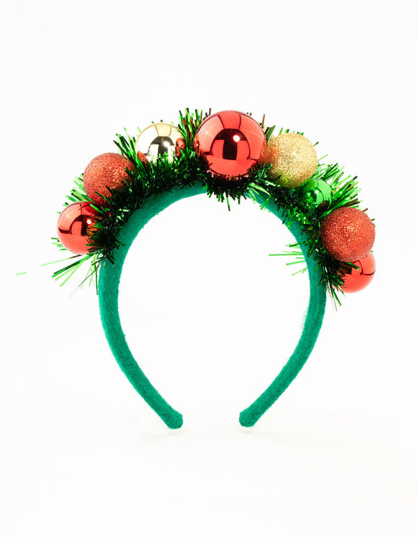 Red Green & Gold Bauble Tinsel Headband