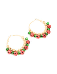 Gold Green & Red Bell Hoop Earrings - link has visual effect only