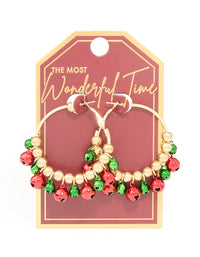 Gold Green & Red Bell Hoop Earrings - link has visual effect only