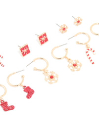 Gold Red Diamante Snowflake & Present Earrings 6-Pack - link has visual effect only