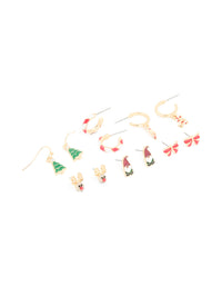 Gold Reindeer & Candy Cane Earrings 6-Pack - link has visual effect only