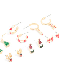 Gold Reindeer & Candy Cane Earrings 6-Pack - link has visual effect only