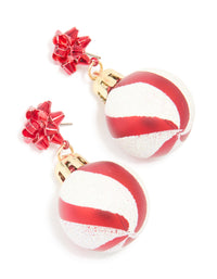 Gold Red Ribbon Bauble Drop Earrings - link has visual effect only