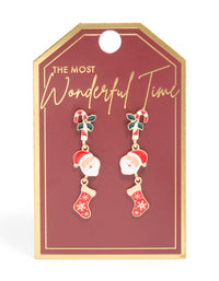 Gold Santa Stocking & Holly Drop Earrings - link has visual effect only