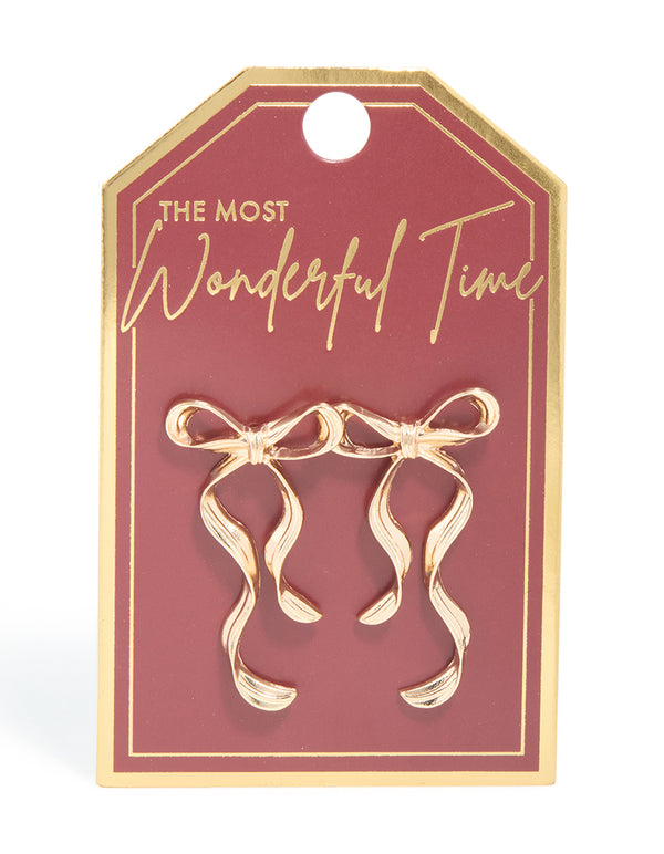 Gold Dangle Bow Stud Earrings