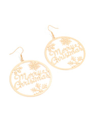 Gold Merry Christmas Hoop Earrings