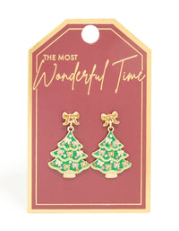 Gold Bow Festive Tree Drop Earrings - link has visual effect only