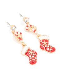 Gold Diamante Stocking & Candy Cane Drop Earrings - link has visual effect only