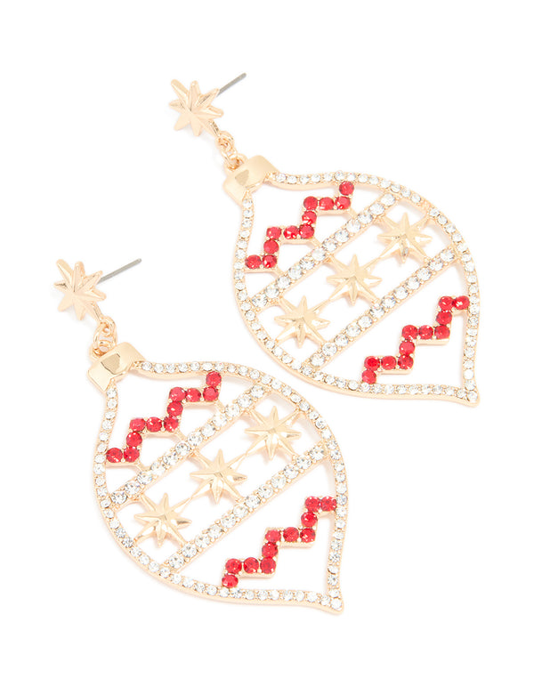 Gold Diamante Ornament Drop Earrings