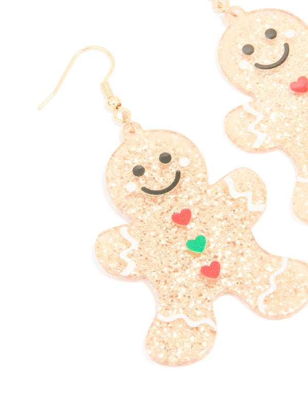 Gold Glitter Gingerbread Man Earrings