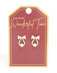 Gold Diamante Bow & Bell Stud Earrings - link has visual effect only