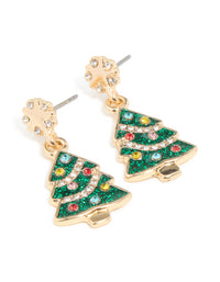 Gold Green Acrylic Festive Tree Studs - link has visual effect only