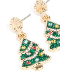 Gold Green Acrylic Festive Tree Studs - link has visual effect only