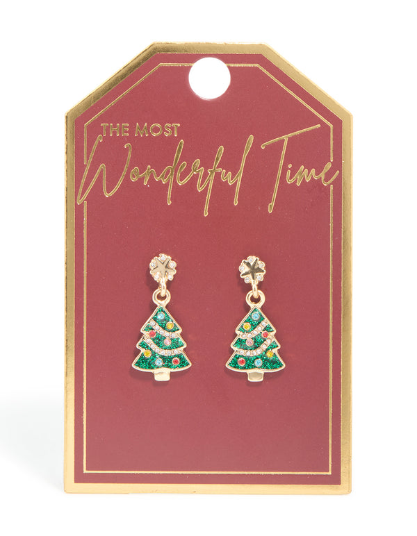 Gold Green Acrylic Festive Tree Studs