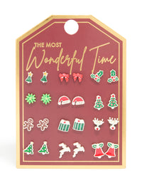 Silver Festive Tree & Bell Earrings 12-Pack - link has visual effect only