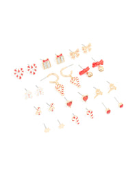 Gold Candy Cane Heart & Present Earrings 12-Pack - link has visual effect only