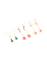 Gold Bell & Present Chain Earrings 3 Pack - link has visual effect only