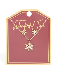 Gold Diamante Snowflake Earrings & Necklace Set - link has visual effect only