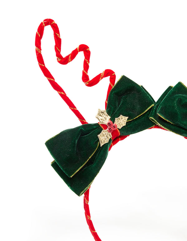 Green Fabric Reindeer Bow Headband
