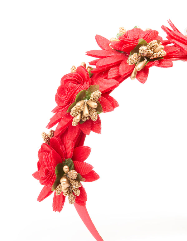 Red Fabric Poinsettia Floral Headband
