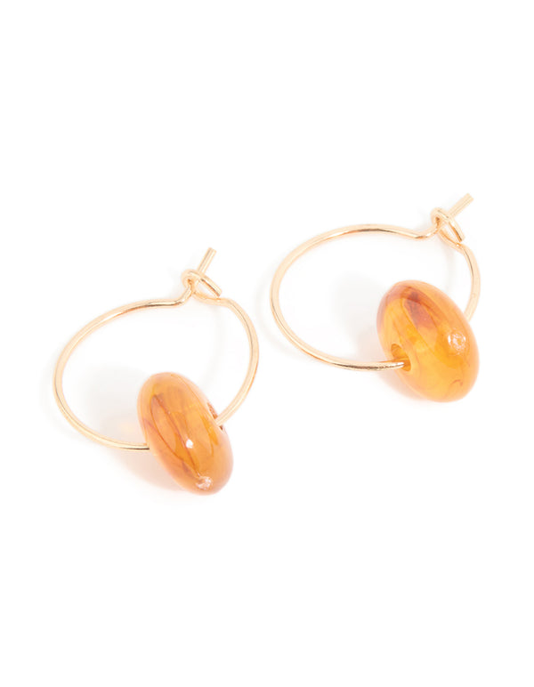 Gold Orange Beaded Rondell Hoop Earrings