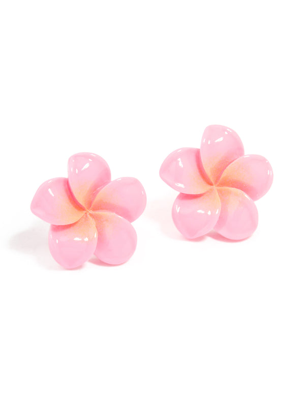 Pink Frangipani Flower Stud Earrings