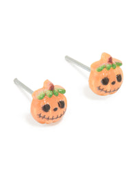 Acrylic Pumpkin Skull Face Stud Earrings - link has visual effect only