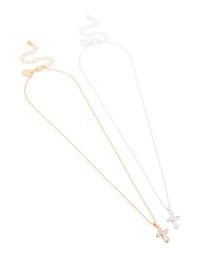 Mixed Metals Diamante Cross Necklaces 2-Pack - link has visual effect only