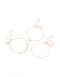 Rose Gold Pearl Bow & Heart Bracelets 3-Pack - link has visual effect only