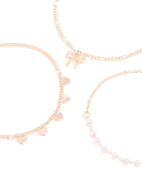Rose Gold Pearl Bow & Heart Bracelets 3-Pack - link has visual effect only