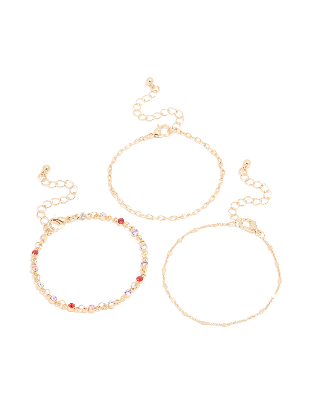 Gold Diamante Circle & Chain Bracelets 3-Pack