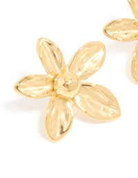 Waterproof Gold Plated Stainless Steel 5-Petal Flower Stud Earrings - link has visual effect only