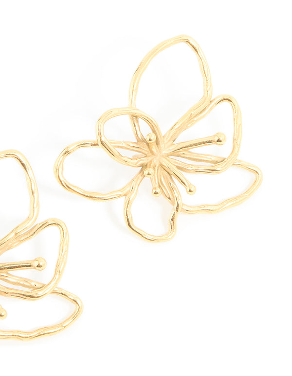 Waterproof Gold Plated Stainless Steel Flower Outline Stud Earrings