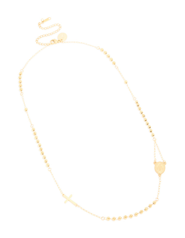 Waterproof Gold Plated Stainless Steel Rosary Cross Necklace