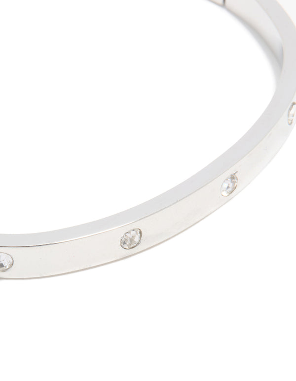Waterproof Stainless Steel Diamante Hinged Bangle