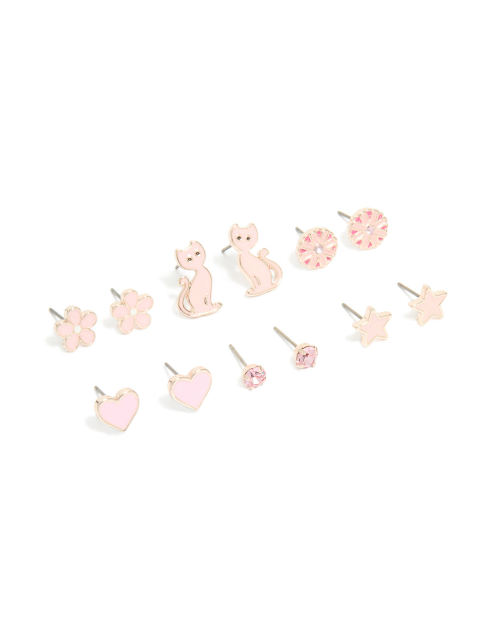 Kids Rose Gold Star & Heart Stud Earrings 6-Pack