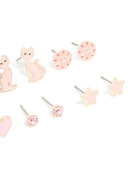 Kids Rose Gold Star & Heart Stud Earrings 6-Pack - link has visual effect only