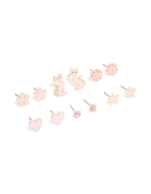 Kids Rose Gold Star & Heart Stud Earrings 6-Pack