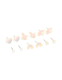 Kids Gold Unicorn & Rainbow Stud Earrings 6-Pack - link has visual effect only