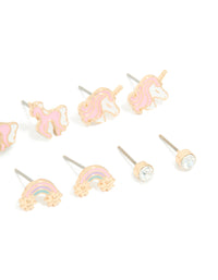 Kids Gold Unicorn & Rainbow Stud Earrings 6-Pack - link has visual effect only