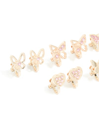 Kids Rose Gold Pink Diamante Butterfly Clip On Earrings 5-Pack - link has visual effect only