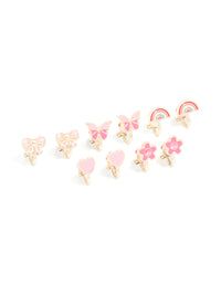 Kids Rose Gold Rainbow & Pink Bow Clip On Earrings 6-Pack - link has visual effect only