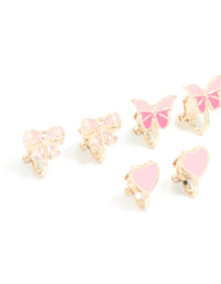 Kids Rose Gold Rainbow & Pink Bow Clip On Earrings 6-Pack - link has visual effect only
