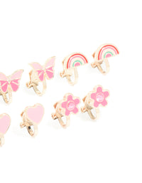 Kids Rose Gold Rainbow & Pink Bow Clip On Earrings 6-Pack - link has visual effect only